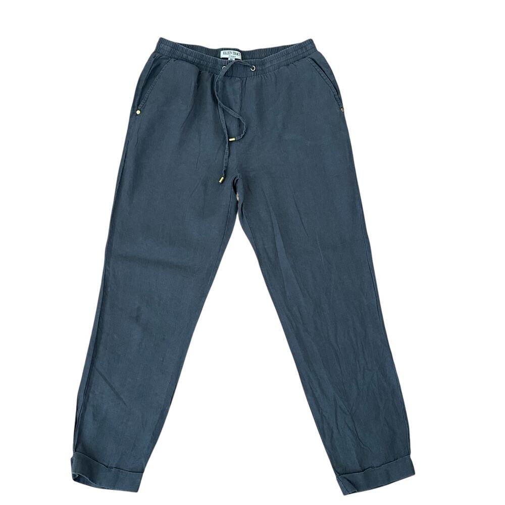 Ellen Tracy Women’s Gray Drawstring Elastic Waistband Linen Pants Size S/P